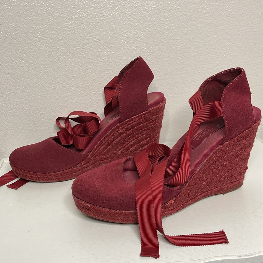 ASOS ankle tie burgundy espadrille 9 - Picture 3 of 8